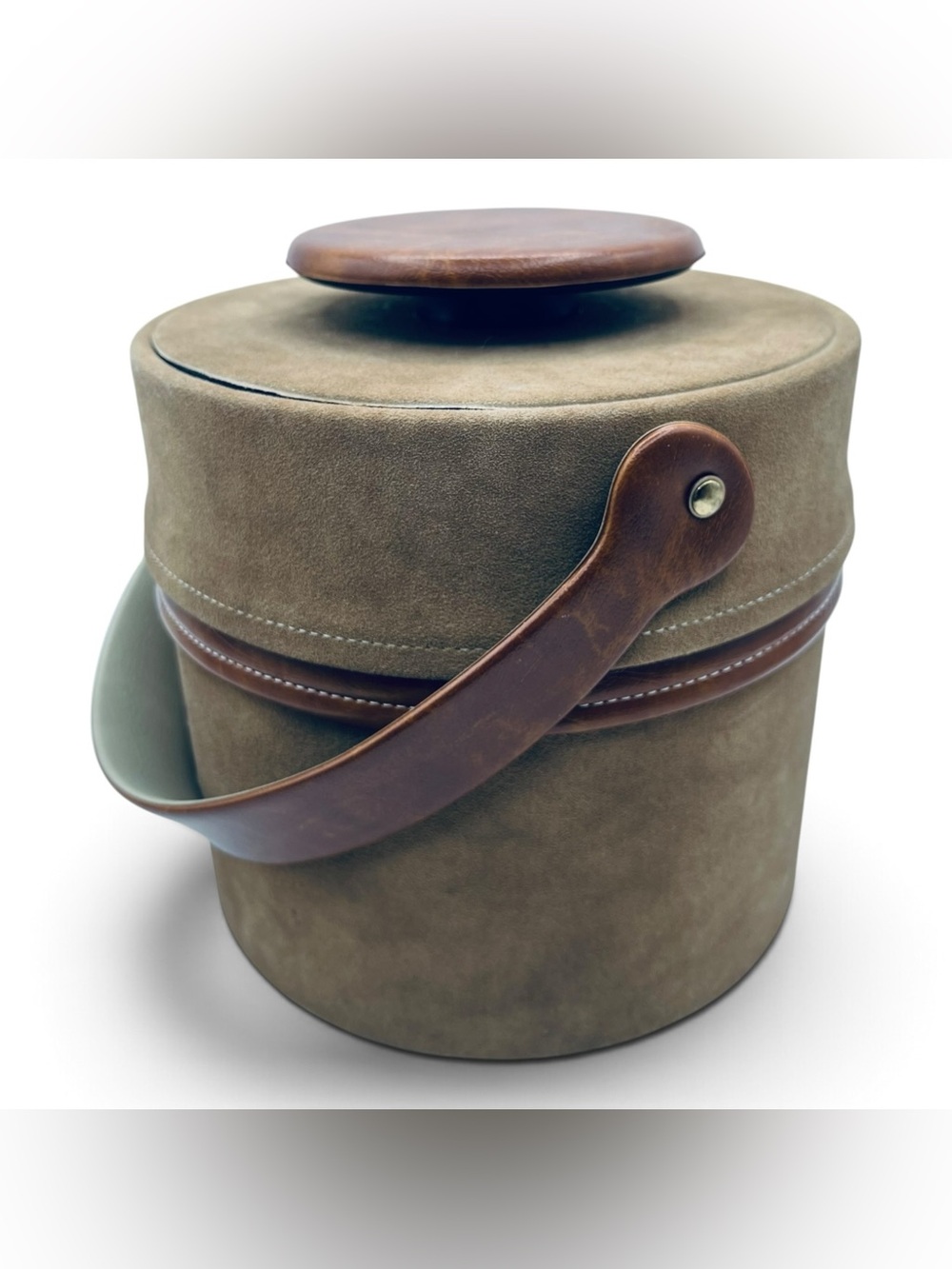 ELMAR 70s Vintage Retro Faux Vegan Leather Wrapped Ice Bucket Rustic Lodge MCM